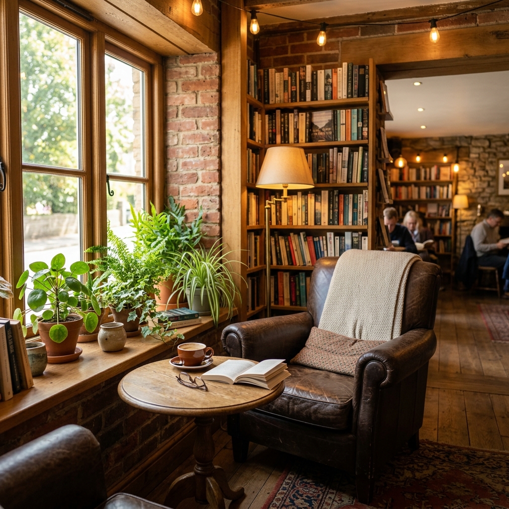 Cozy reading corner inside the cafe