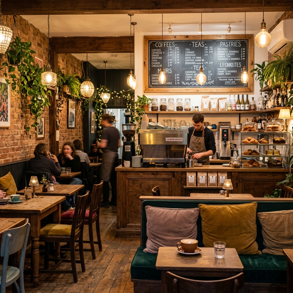 The Puffy Cloud Cafe Interior — cozy ambience with warm lighting